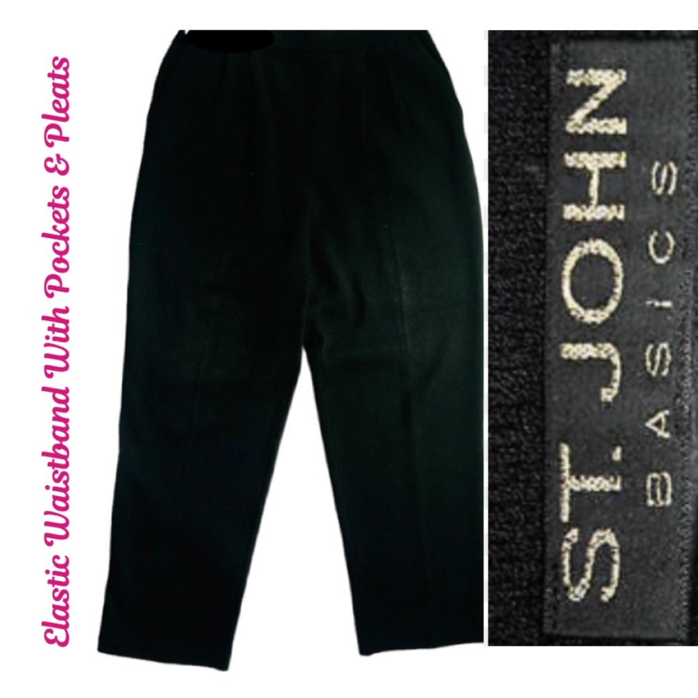 St. John Basics Elastic Waist band Pants With Pleats & Pockets